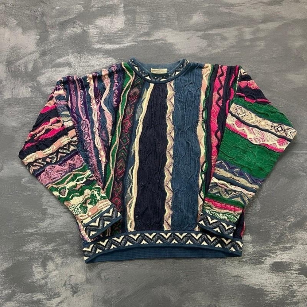 Vintage Coogi Sweater Mens Small Blue 1990s Chunky Argyle 3D Australia